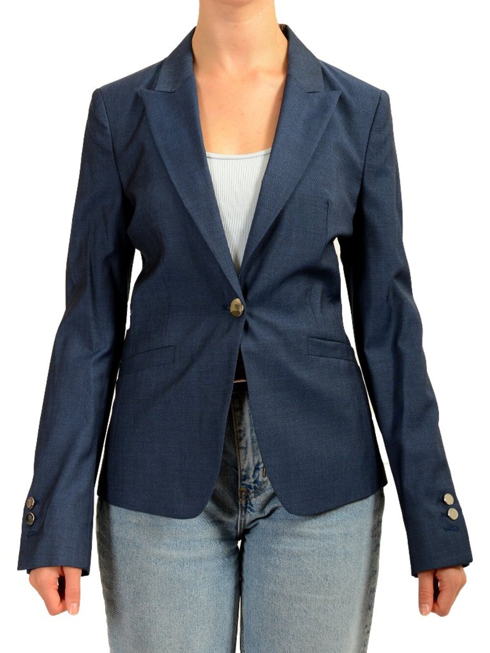 Hugo Boss Women's "Januri" Blue 100% Wool One Button Blazer US 0 IT 36